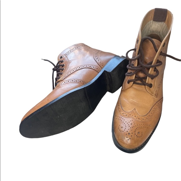 Men Brogue Boots Size 42 EU (US 9) Tan Wingtip Lace-Up Dress Boots - Picture 5 of 6